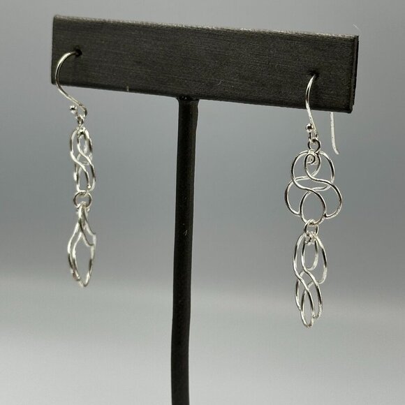 Sterling Silver Dangle Earrings Openwork Swirl Design Lightweight 925 Pierced - Picture 3 of 10